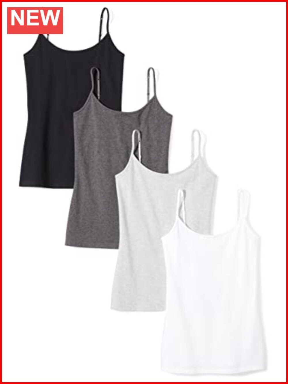 Slim Fit Cotton Stretch Camisole Scoop Neck Adjustable Straps Pack of 4